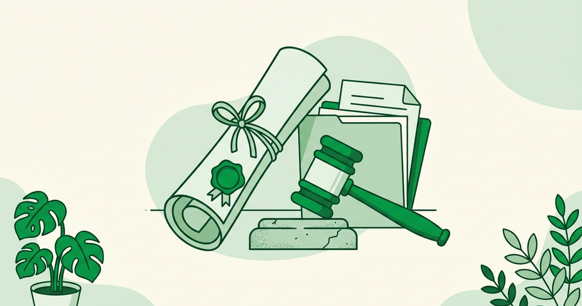 Legal scroll with wax seal and gavel representing compliance